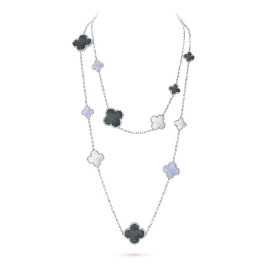 [Glow Muse] قلادة فضية CLOVER 16 MOTIF CHALCEDONY MOP