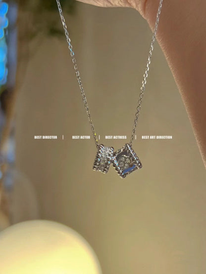 [Glow Muse]COLLAR DE PLATA CON DOBLE COLGANTE DE DIAMANTES PERLEE
