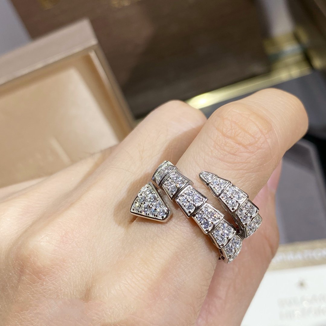 [Glow Muse]SERPENTI ANILLO DOBLE DE PLATA CON DIAMANTES PAVÉ