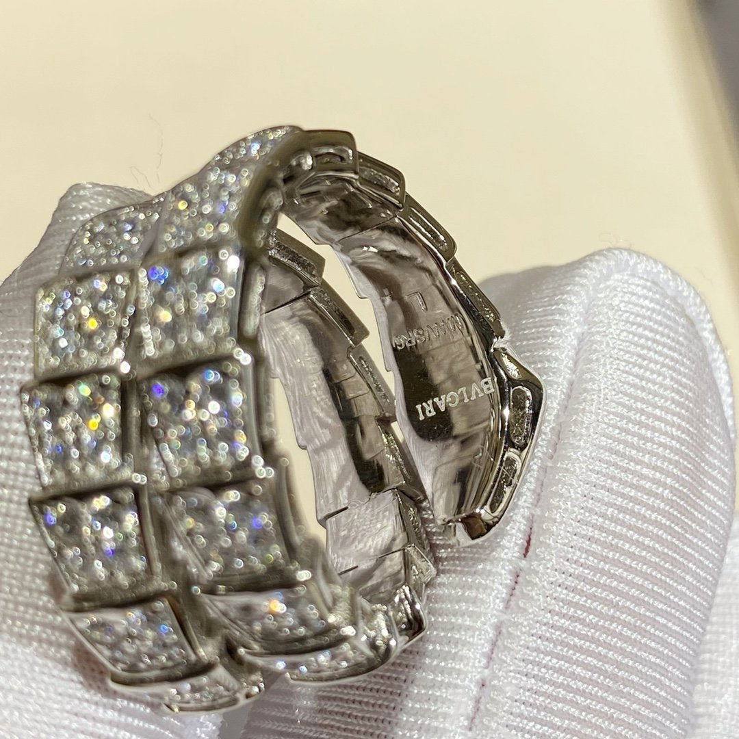 [Glow Muse]SERPENTI ANILLO DOBLE DE PLATA CON DIAMANTES PAVÉ