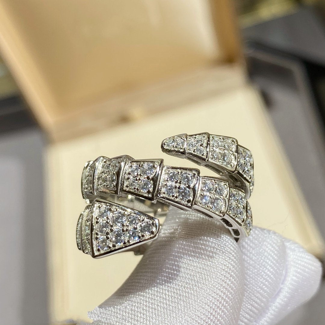 [Glow Muse]SERPENTI ANILLO DOBLE DE PLATA CON DIAMANTES PAVÉ