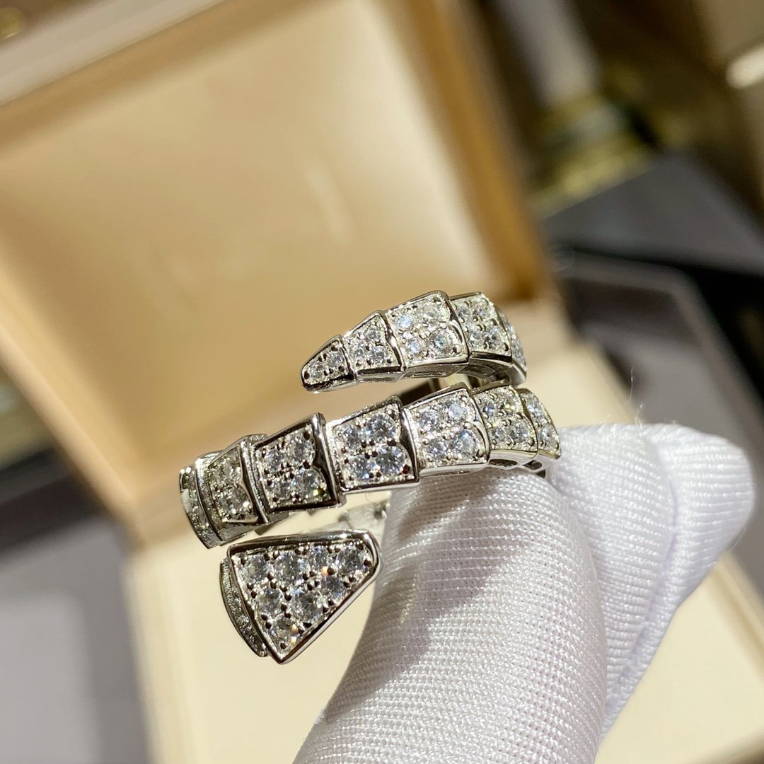 [Glow Muse]SERPENTI ANILLO DOBLE DE PLATA CON DIAMANTES PAVÉ