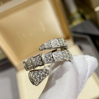 [Glow Muse]SERPENTI ANILLO DOBLE DE PLATA CON DIAMANTES PAVÉ