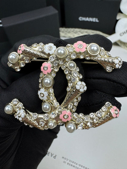 [Glow Muse]26C Broche Doble C de Cono de Helado Esmaltado Rosa-Blanco