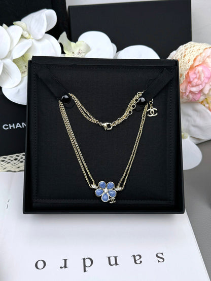 [Glow Muse]Nuevo collar de doble capa floral azul