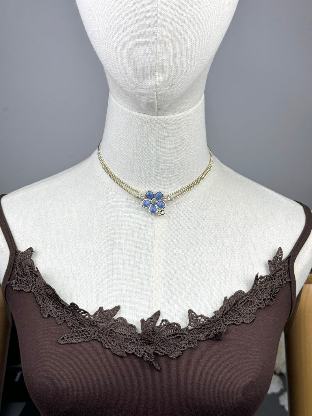 [Glow Muse]Nuevo collar de doble capa floral azul