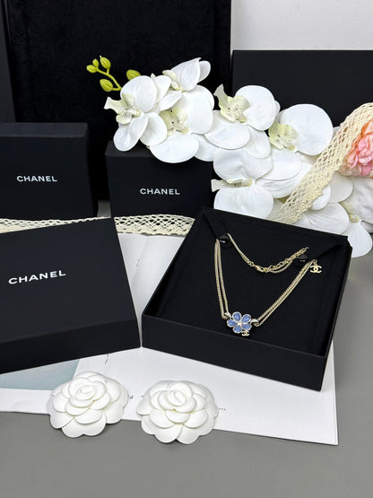 [Glow Muse]Nuevo collar de doble capa floral azul