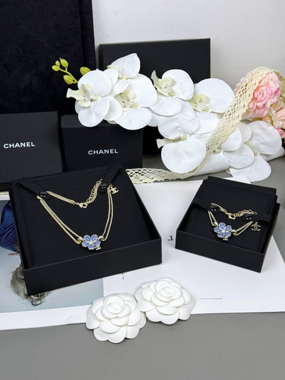 [Glow Muse]Nuevo collar de doble capa floral azul