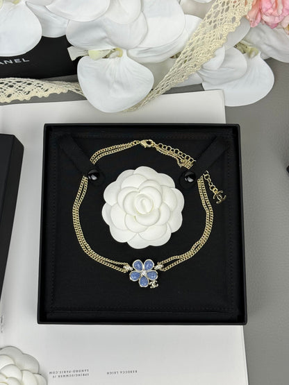 [Glow Muse]Nuevo collar de doble capa floral azul