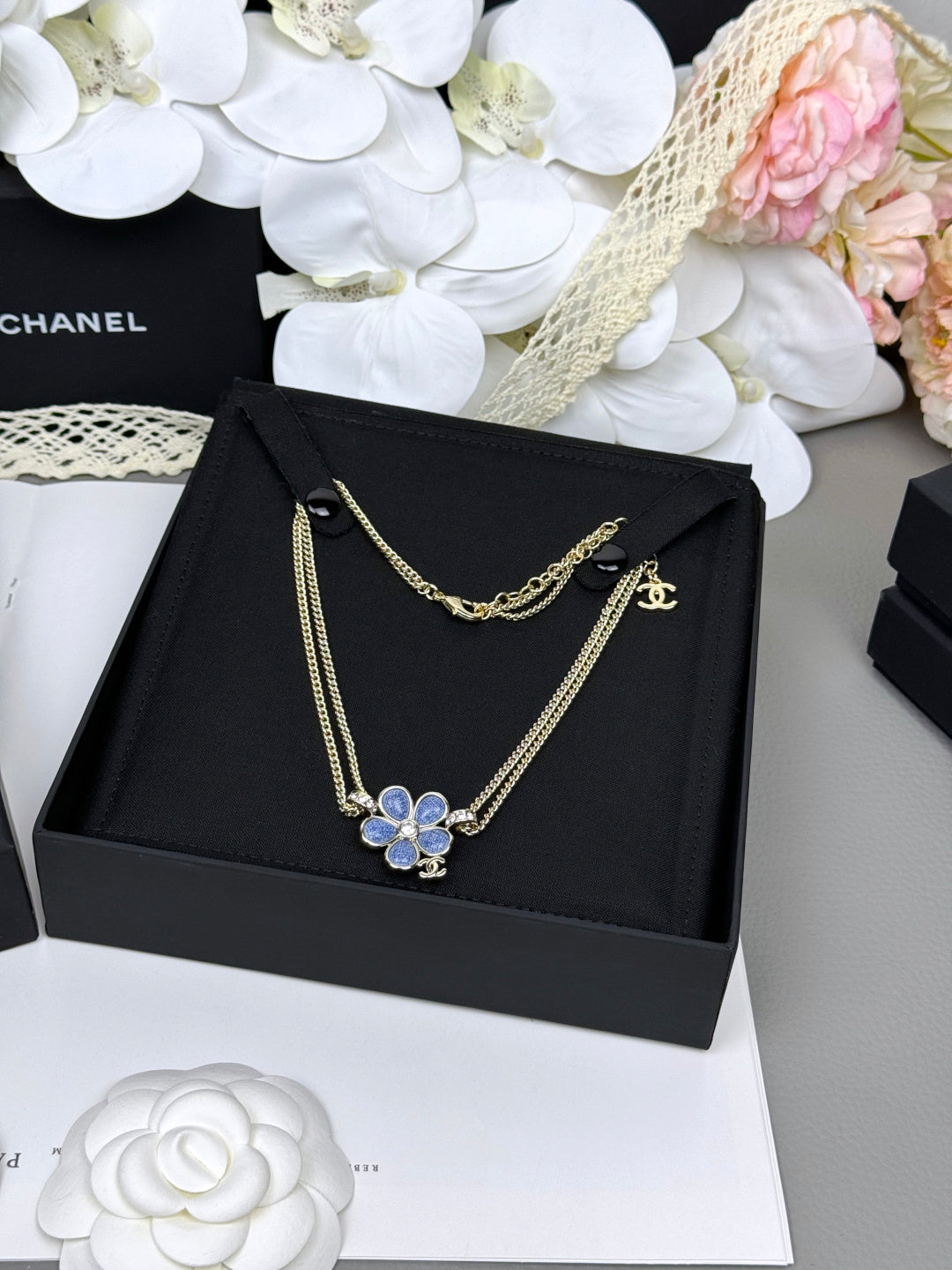 [Glow Muse]Nuevo collar de doble capa floral azul
