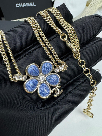 [Glow Muse]Nuevo collar de doble capa floral azul