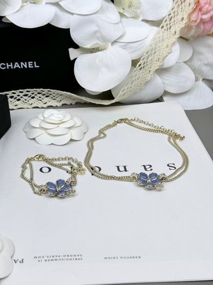 [Glow Muse]Nuevo collar de doble capa floral azul