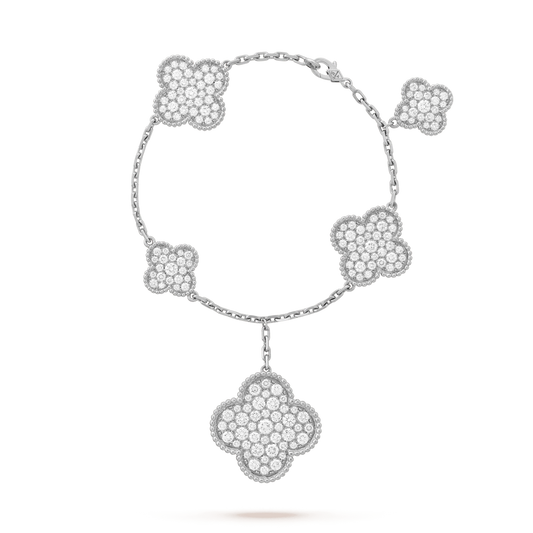 [Glow Muse] PULSERA DE PLATA CON 6 MOTIVOS DE TRÉBOL Y DIAMANTES