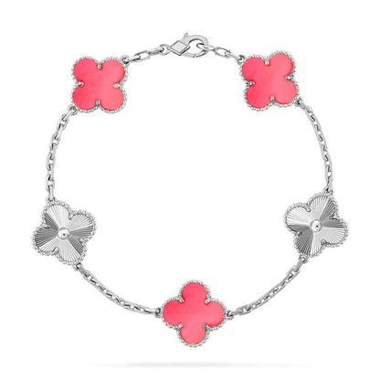 [⭐Glow Muse] مجموعة سوار CLOVER 5 MOTIFS من عرق اللؤلؤ الوردي
