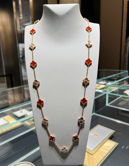[Glow Muse]COLLAR DE CORNALINA LÁSER CON 20 MOTIVOS DE TRÉBOL