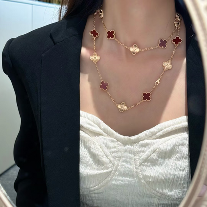 [Glow Muse]COLLAR DE CORNALINA LÁSER CON 20 MOTIVOS DE TRÉBOL