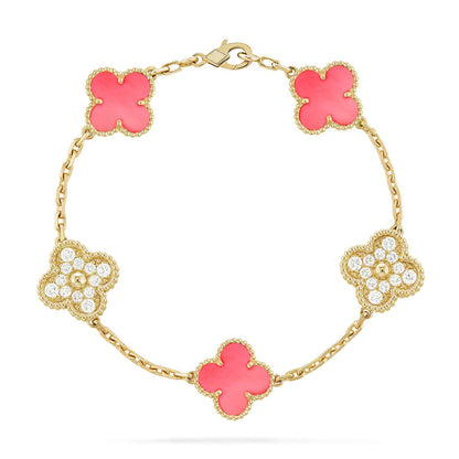 [⭐Glow Muse] مجموعة سوار CLOVER 5 MOTIFS من عرق اللؤلؤ الوردي