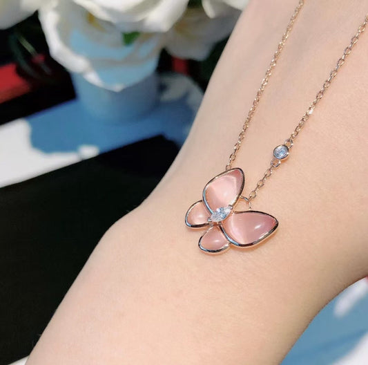 [⭐Glow Muse]COLLAR DE DIAMANTES MARIPOSA DE NÁCAR ROSA