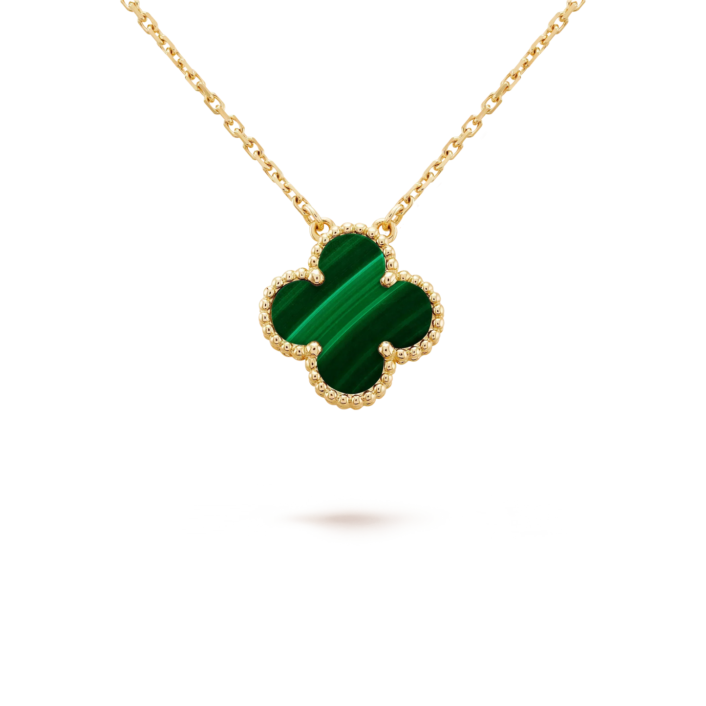 [Glow Muse]COLLAR FLOR SOLITARIA MALACHITE TRÉBOL 15MM