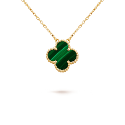 [Glow Muse]COLLAR FLOR SOLITARIA MALACHITE TRÉBOL 15MM