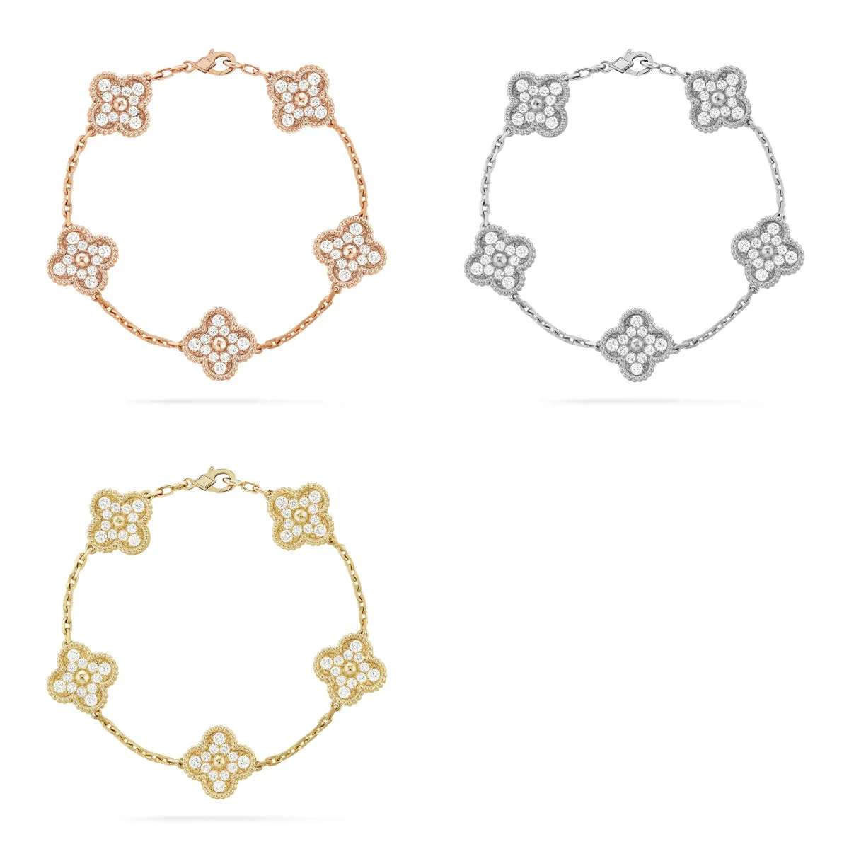 [⭐Glow Muse] مجموعة أساور CLOVER 5 MOTIF المرصعة بالماس بالكامل