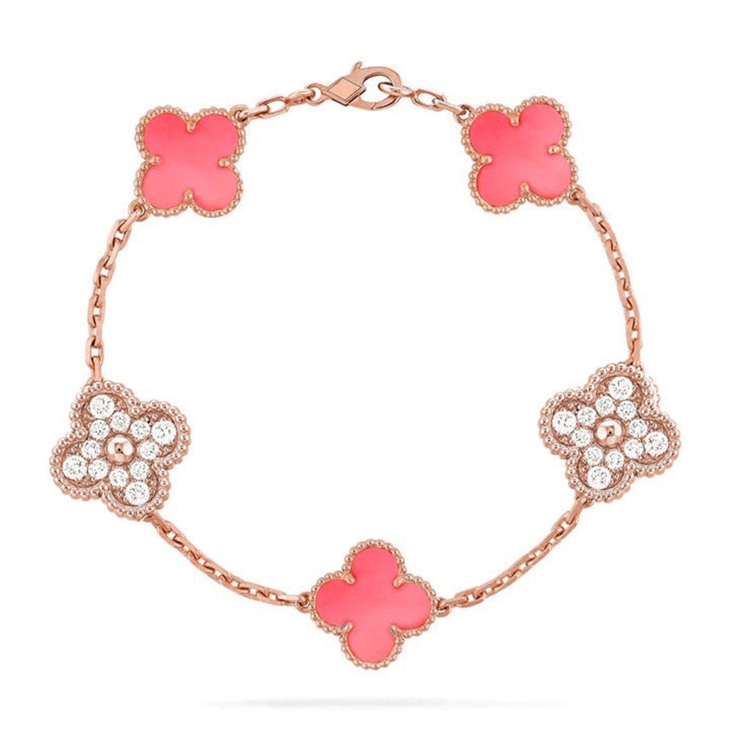 [⭐Glow Muse] مجموعة سوار CLOVER 5 MOTIFS من عرق اللؤلؤ الوردي