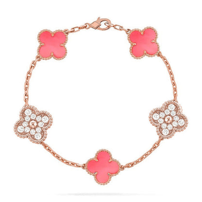 [⭐Glow Muse] مجموعة سوار CLOVER 5 MOTIFS من عرق اللؤلؤ الوردي