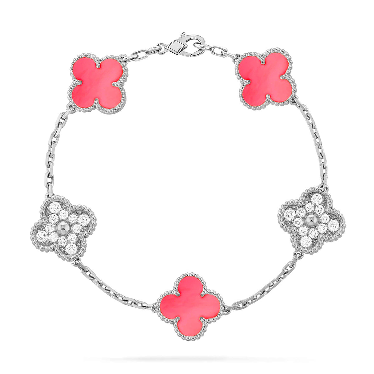 [⭐Glow Muse] مجموعة سوار CLOVER 5 MOTIFS من عرق اللؤلؤ الوردي