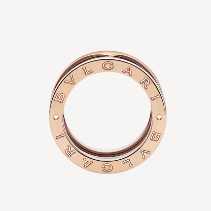 [Glow Muse] CERO 1 CUATRO ANILLOS Y ESPIRAL DE CERÁMICA NEGRA ANILLO DE ORO ROSA
