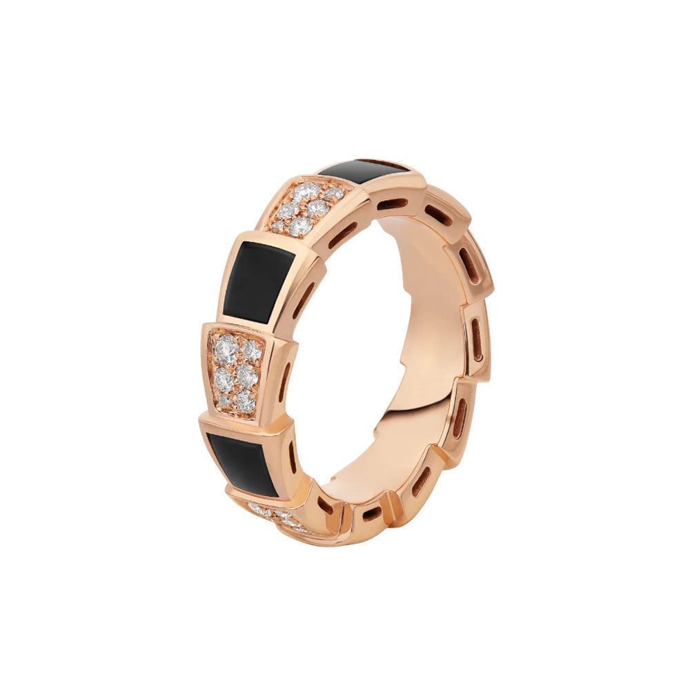 [Glow Muse]ANILLO SERPENTI ORO ROSA NÁCAR NEGRO DIAMANTES PAVÉ 4MM