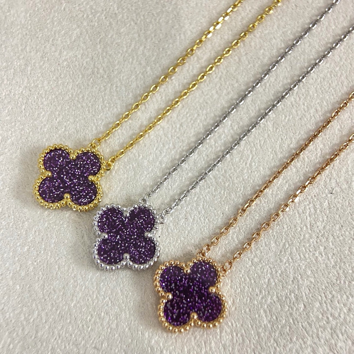 [⭐Glow Muse]NEW 15MM PURPLE SAND-GOLD FOUR-LEAF CLOVER NECKLACE