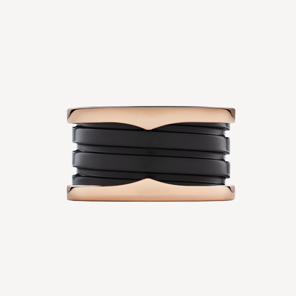 [Glow Muse] CERO 1 CUATRO ANILLOS Y ESPIRAL DE CERÁMICA NEGRA ANILLO DE ORO ROSA