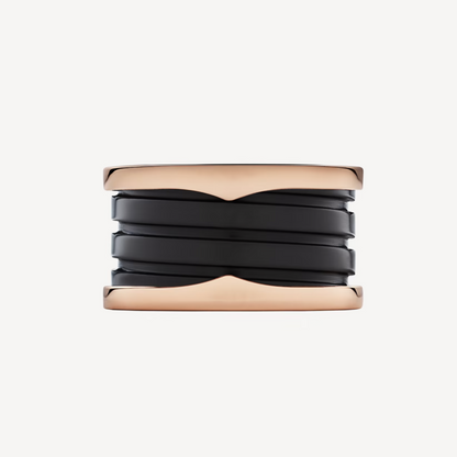 [Glow Muse] CERO 1 CUATRO ANILLOS Y ESPIRAL DE CERÁMICA NEGRA ANILLO DE ORO ROSA