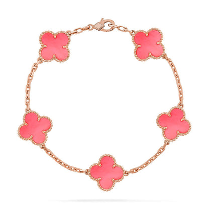 [⭐Glow Muse] مجموعة سوار CLOVER 5 MOTIFS من عرق اللؤلؤ الوردي