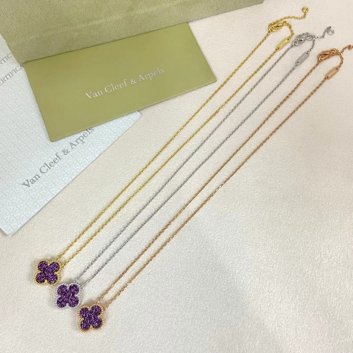 [⭐Glow Muse]NEW 15MM PURPLE SAND-GOLD FOUR-LEAF CLOVER NECKLACE