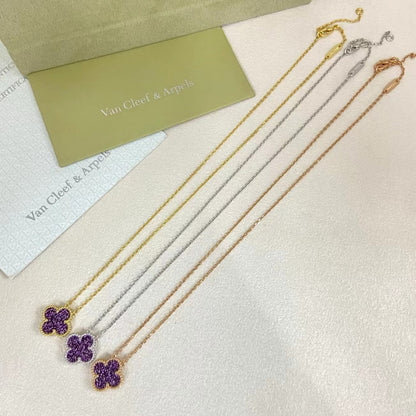 [⭐Glow Muse]NEW 15MM PURPLE SAND-GOLD FOUR-LEAF CLOVER NECKLACE