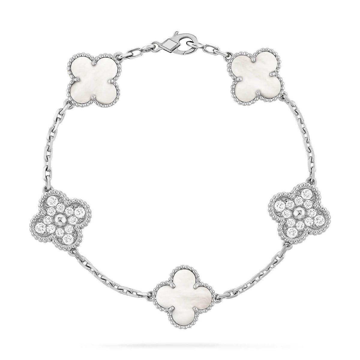 [⭐Glow Muse] مجموعة أساور CLOVER WHITE PEARL MOP ذات الـ 5 نقوش