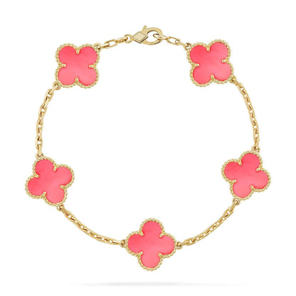 [⭐Glow Muse] مجموعة سوار CLOVER 5 MOTIFS من عرق اللؤلؤ الوردي