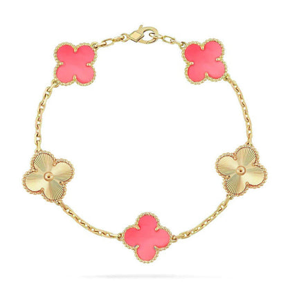 [⭐Glow Muse] مجموعة سوار CLOVER 5 MOTIFS من عرق اللؤلؤ الوردي