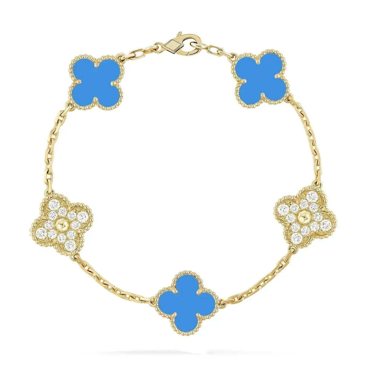 [⭐Glow Muse] مجموعة أساور العقيق الأزرق كلوفر 5 موتيف