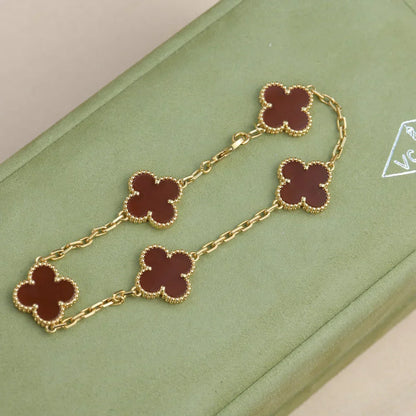 [⭐Glow Muse] مجموعة سوار CLOVER 5 MOTIF من العقيق الأحمر