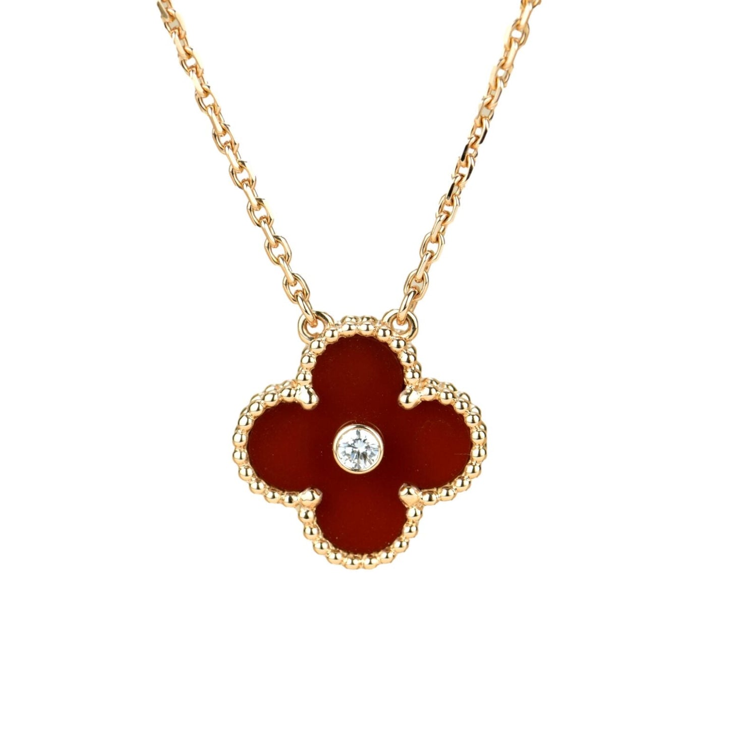 [Glow Muse]COLLAR DE CORNALINA CON DIAMANTES DE 15 MM CLOVER