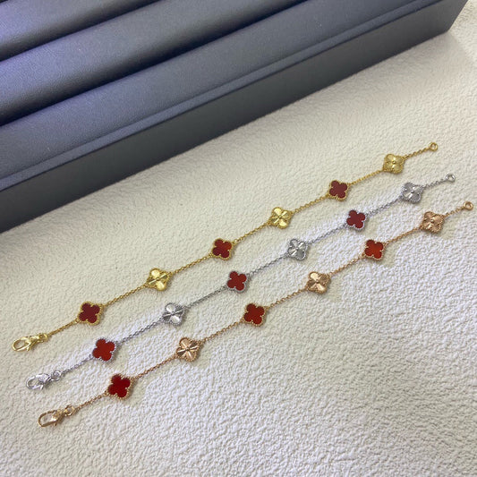 [Glow Muse] PULSERA LÁSER DE ÁGATA ROJA DE 6 MOTIVOS DE TRÉBOL