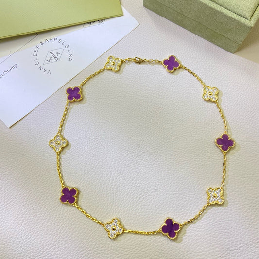 [Glow Muse Jewelry]COLLAR DE DIAMANTES VIOLETA PÚRPURA TRÉBOL 10 MOTIVOS