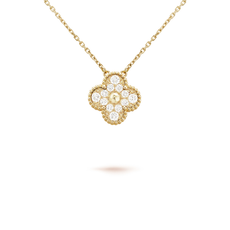 [Glow Muse]COLLAR DE FLOR SOLITARIA DE DIAMANTES TRÉBOL 15MM
