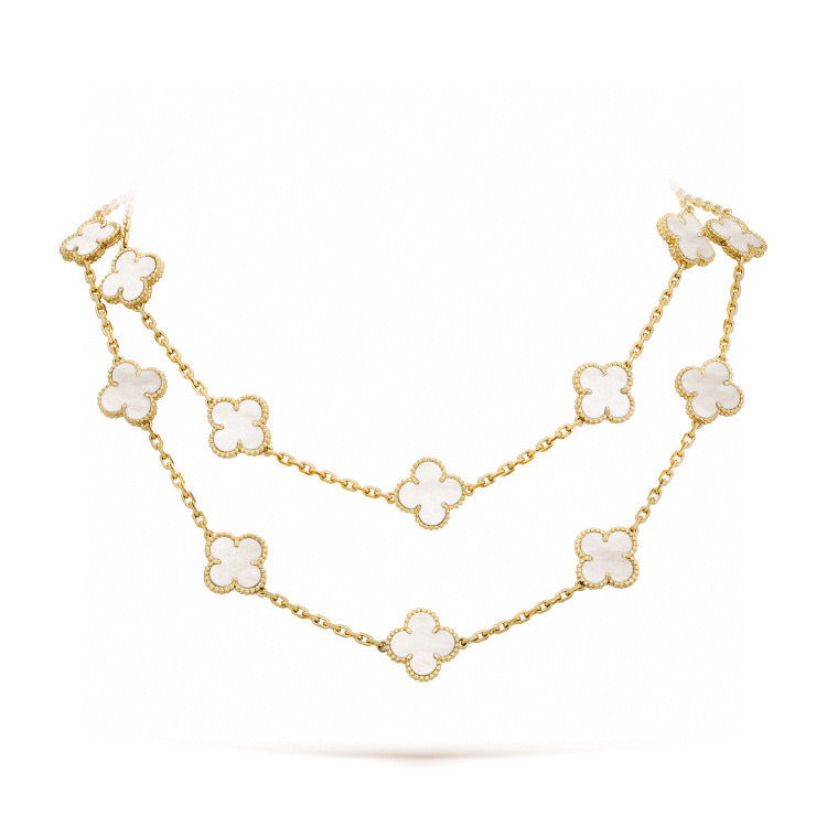[Glow Muse]COLLAR DE NÁCAR BLANCO CON 20 MOTIVOS DE TRÉBOL