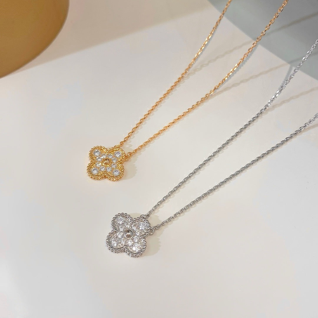 [Glow Muse]COLLAR DE FLOR SOLITARIA DE DIAMANTES TRÉBOL 15MM