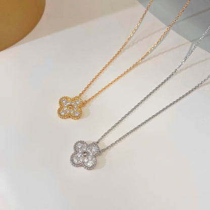 [Glow Muse]COLLAR DE FLOR SOLITARIA DE DIAMANTES TRÉBOL 15MM