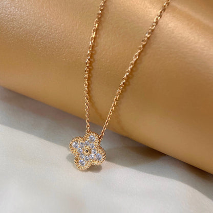 [Glow Muse]COLLAR DE FLOR SOLITARIA DE DIAMANTES TRÉBOL 15MM