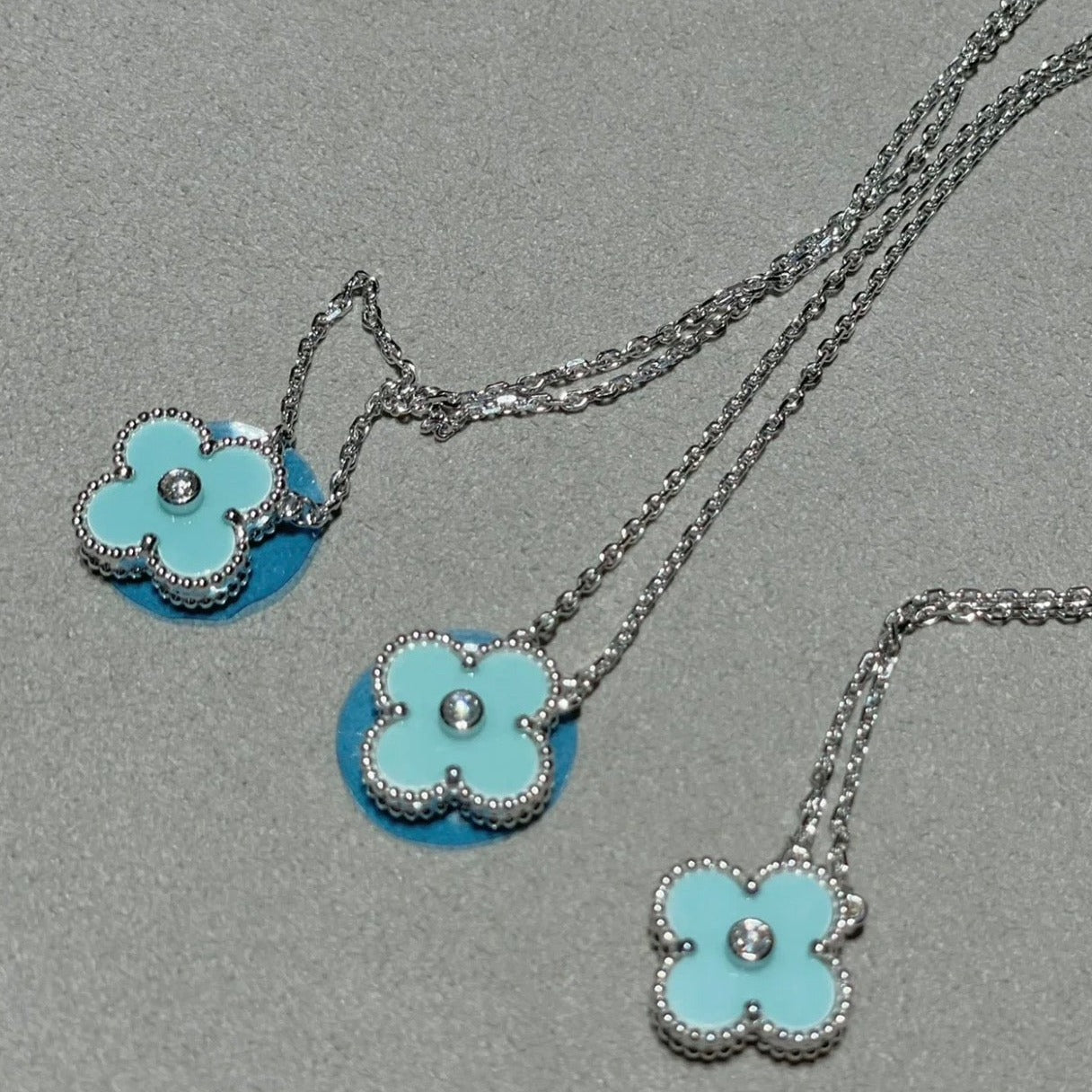[Glow Muse]COLLAR PLATA CLOVER 1 DIAMANTE AZUL CLARO